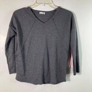 Girls Hayden Girls V‎ Neck Waffle Top Gray L Cotton Polyester Spandex NWT